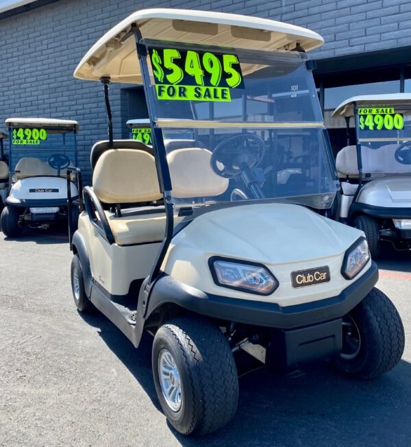 2019 CLUB CAR TEMPO 4 PASSENGER ELECTRIC GOLF CART IN BEIGE - Image 3